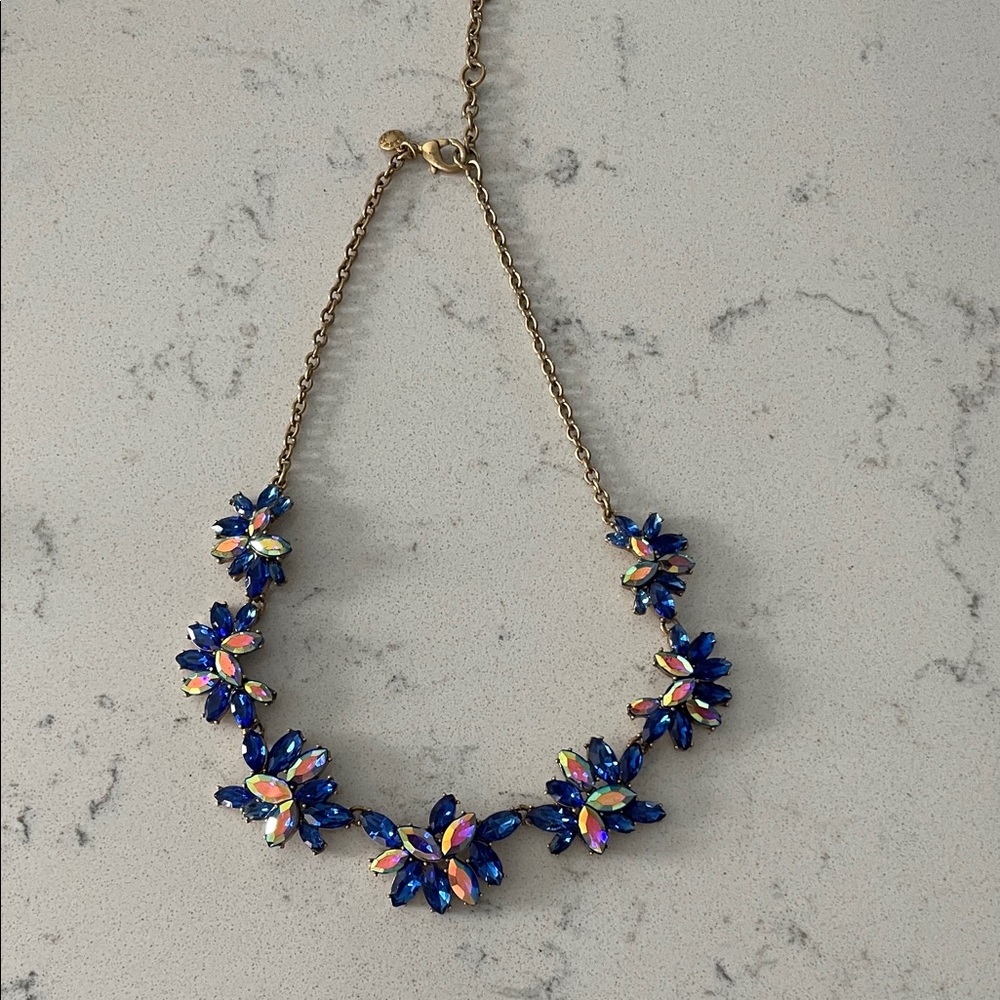 J. Crew Blue and Gold Floral Necklace. Jcrew